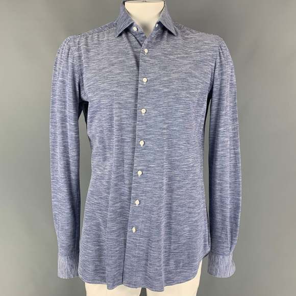 FINAMORE Other - FINAMORE Blue White Heather Cotton Button Up Long Sleeve Shirt